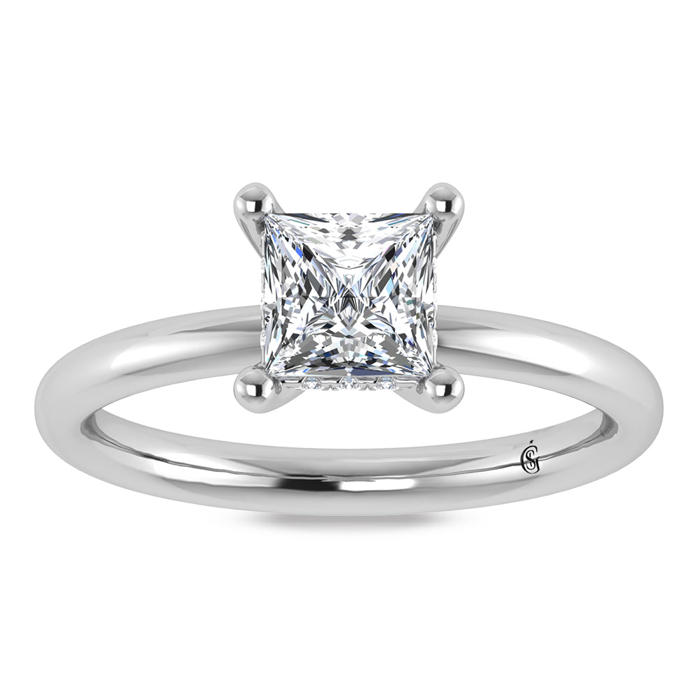 14K White Gold Lab Grown Princess Shape Lab Grown Diamond 1 1/20 ct.tw. Certified Solitaire Engagement Ring (IGI Certified Center 1ct)