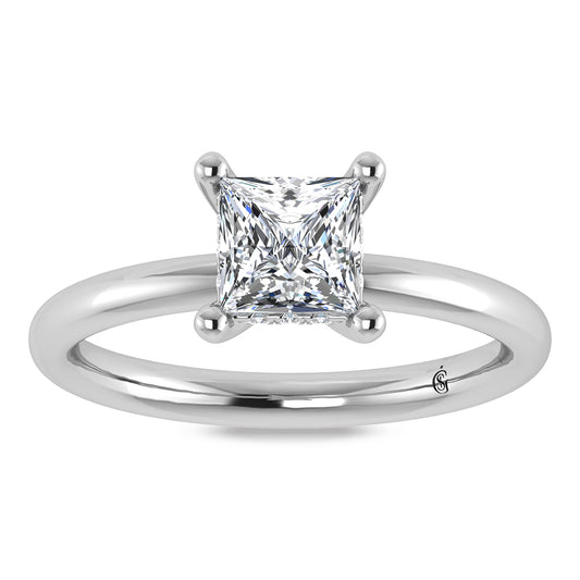 14K White Gold Lab Grown Princess Shape Lab Grown Diamond 1 1/20 ct.tw. Certified Solitaire Engagement Ring (IGI Certified Center 1ct)