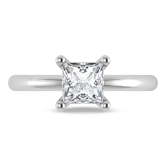 14K White Gold Lab Grown Princess Shape Lab Grown Diamond 1 1/20 ct.tw. Certified Solitaire Engagement Ring (IGI Certified Center 1ct)