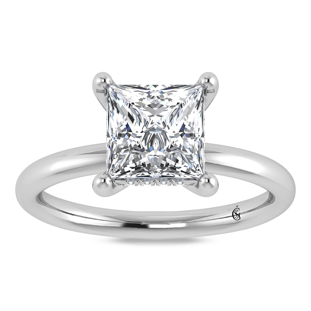 14K White Gold Lab Grown Princess Shape Lab Grown Diamond 2 1/20 ct.tw. Certified Solitaire Engagement Ring (IGI Certified Center 2ct)