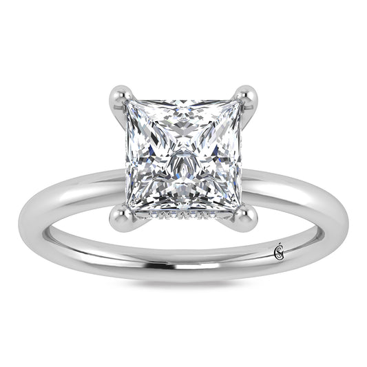 14K White Gold Lab Grown Princess Shape Lab Grown Diamond 2 1/20 ct.tw. Certified Solitaire Engagement Ring (IGI Certified Center 2ct)
