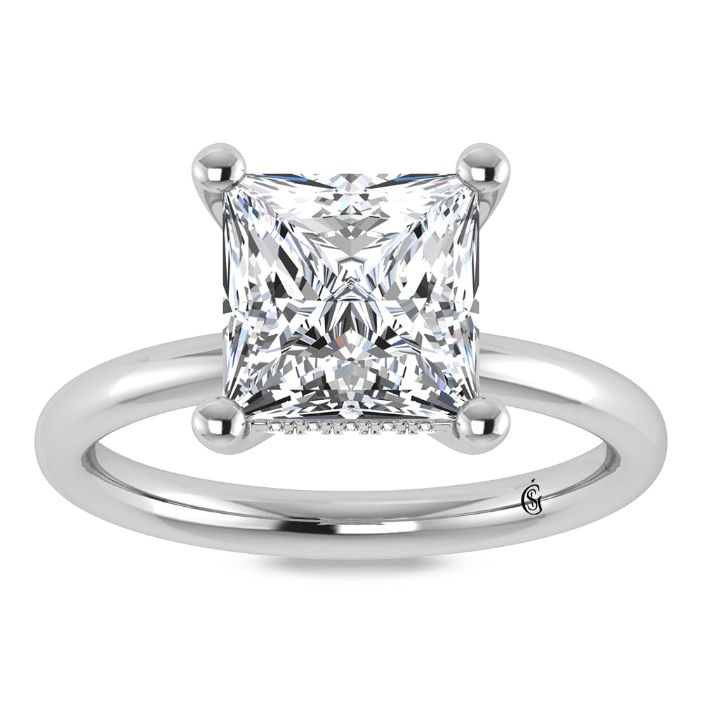 14K White Gold Lab Grown Princess Shape Lab Grown Diamond 3 1/20 ct.tw. Certified Solitaire Engagement Ring (IGI Certified Center 3ct)