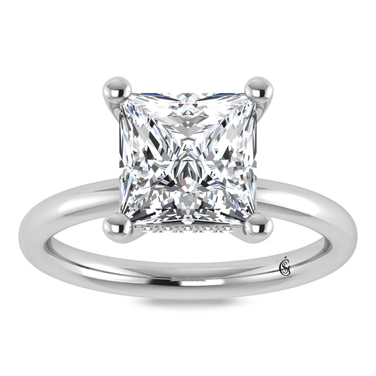 14K White Gold Lab Grown Princess Shape Lab Grown Diamond 3 1/20 ct.tw. Certified Solitaire Engagement Ring (IGI Certified Center 3ct)