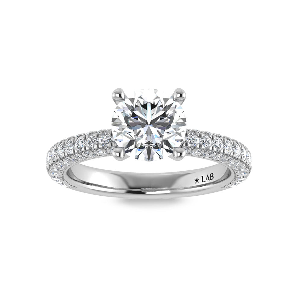 14K White Gold Lab Grown Diamond 3 Ct.Tw.  Round Shape Halo Engagement Ring (IGI Certified Center 2ct)