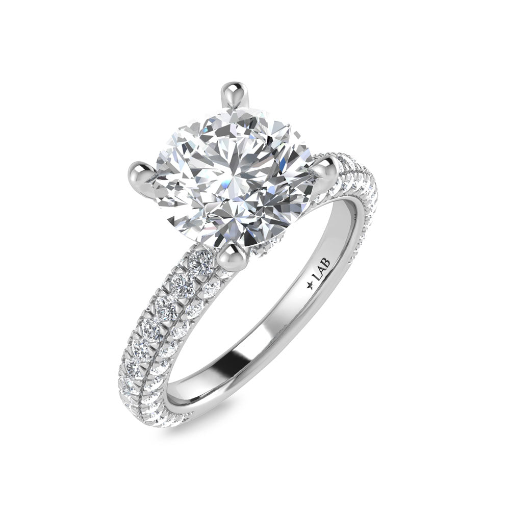 14K White Gold Lab Grown Diamond 3 Ct.Tw.  Round Shape Halo Engagement Ring (IGI Certified Center 2ct)