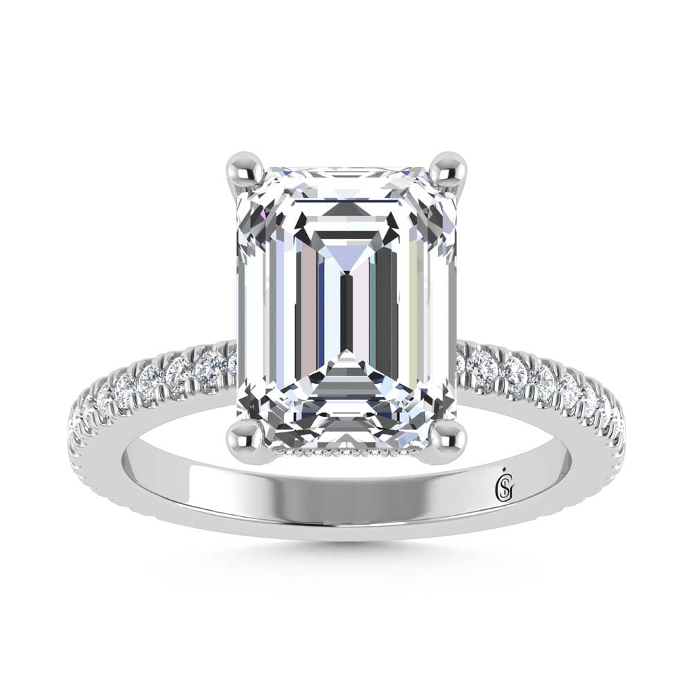 14K White Gold Lab Grown Diamond 2 1/3 Ct.Tw. Emerald Shape Engagement Ring  (IGI Certified Center 2ct)
