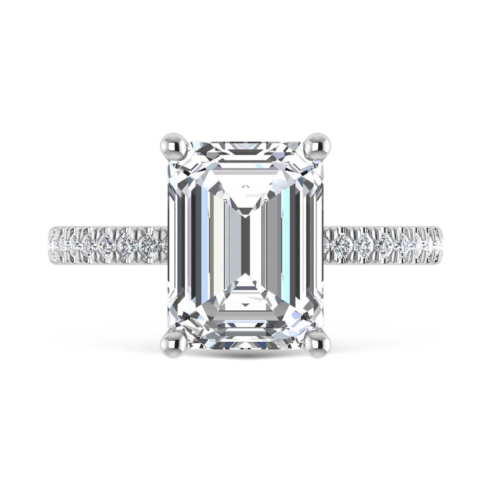 14K White Gold Lab Grown Diamond 3 3/8 Ct.Tw. Emerald Shape Engagement Ring (IGI Certified Center 3ct)