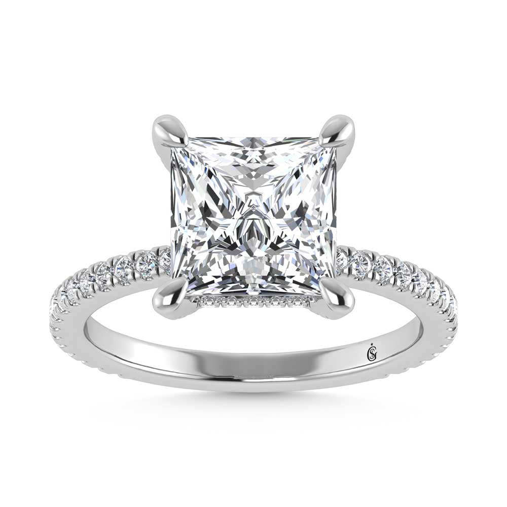 14K White Gold Lab Grown Diamond 4 3/8 Ct.Tw. Princess Shape Engagement Ring (IGI Certified Center 4ct)