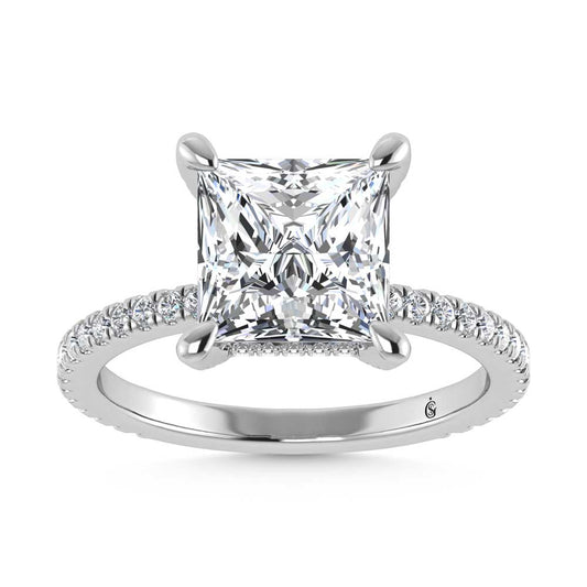 14K White Gold Lab Grown Diamond 4 3/8 Ct.Tw. Princess Shape Engagement Ring (IGI Certified Center 4ct)