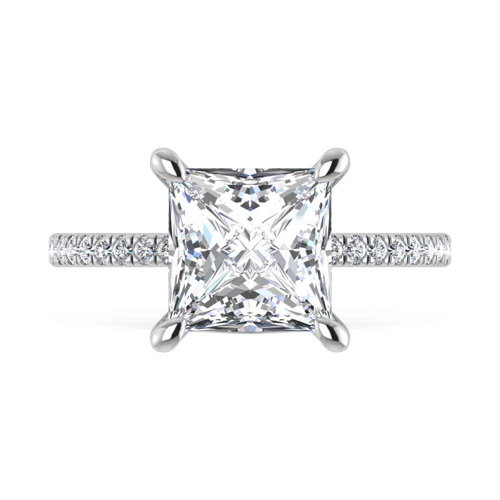 14K White Gold Lab Grown Diamond 4 3/8 Ct.Tw. Princess Shape Engagement Ring (IGI Certified Center 4ct)