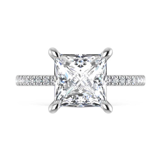 14K White Gold Lab Grown Diamond 4 3/8 Ct.Tw. Princess Shape Engagement Ring (IGI Certified Center 4ct)