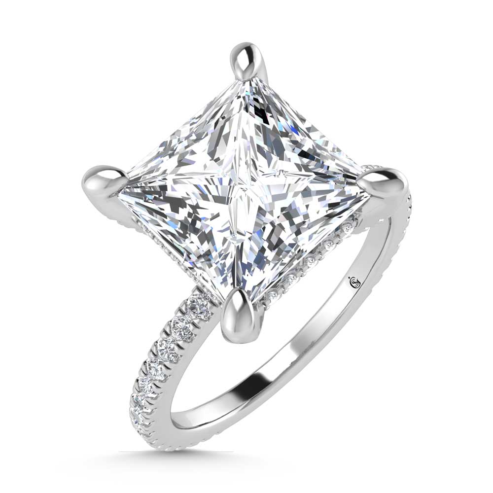14K White Gold Lab Grown Diamond 4 3/8 Ct.Tw. Princess Shape Engagement Ring (IGI Certified Center 4ct)
