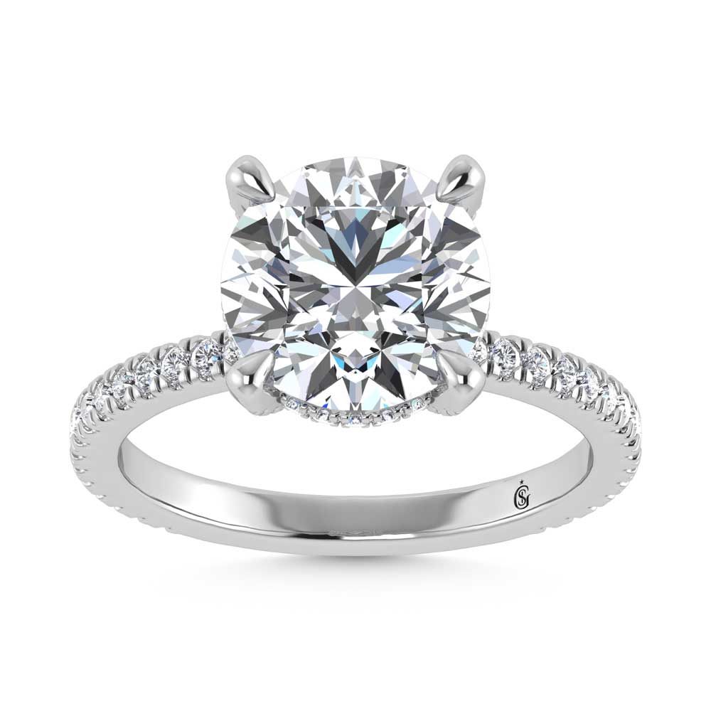 14K White Gold Lab Grown Diamond 4 3/8 Ct.Tw. Round Shape Engagement Ring (IGI Certified Center 4ct)
