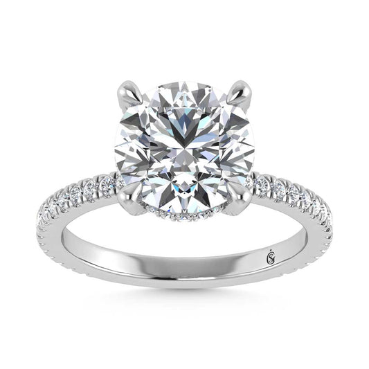 14K White Gold Lab Grown Diamond 4 3/8 Ct.Tw. Round Shape Engagement Ring (IGI Certified Center 4ct)