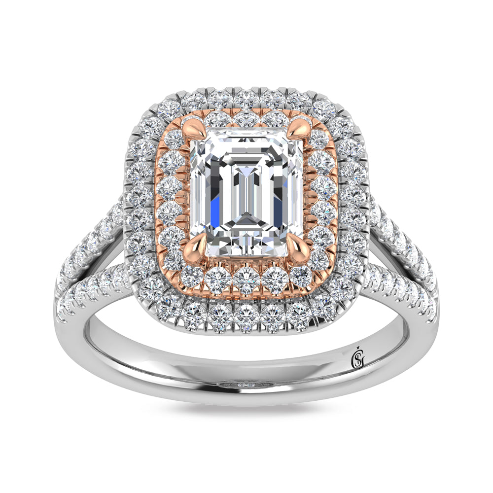 14K Two Tone Lab Grown Diamond 2 3/4 Ct.Tw. Radiant Shape Engagement Ring  (IGI Certified Center 2ct)