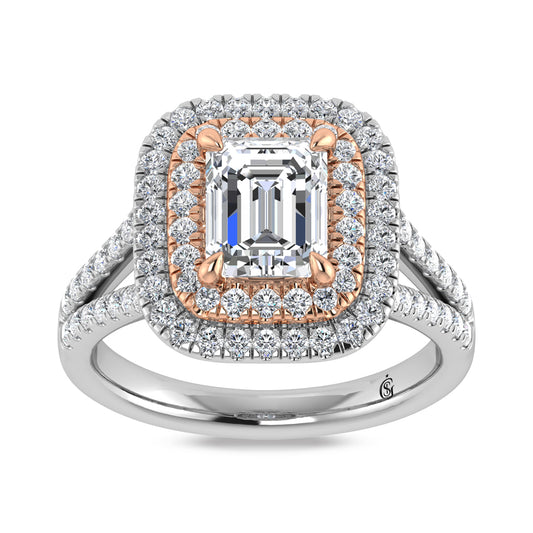 14K Two Tone Lab Grown Diamond 2 3/4 Ct.Tw. Radiant Shape Engagement Ring  (IGI Certified Center 2ct)