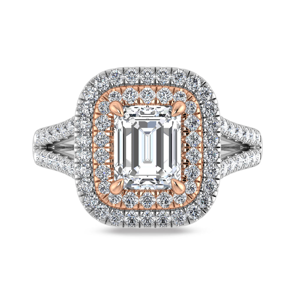 14K Two Tone Lab Grown Diamond 2 3/4 Ct.Tw. Radiant Shape Engagement Ring  (IGI Certified Center 2ct)