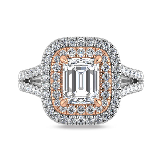 14K Two Tone Lab Grown Diamond 2 3/4 Ct.Tw. Radiant Shape Engagement Ring  (IGI Certified Center 2ct)