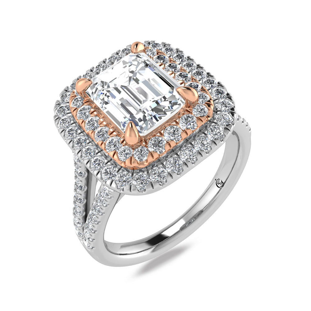 14K Two Tone Lab Grown Diamond 2 3/4 Ct.Tw. Radiant Shape Engagement Ring  (IGI Certified Center 2ct)