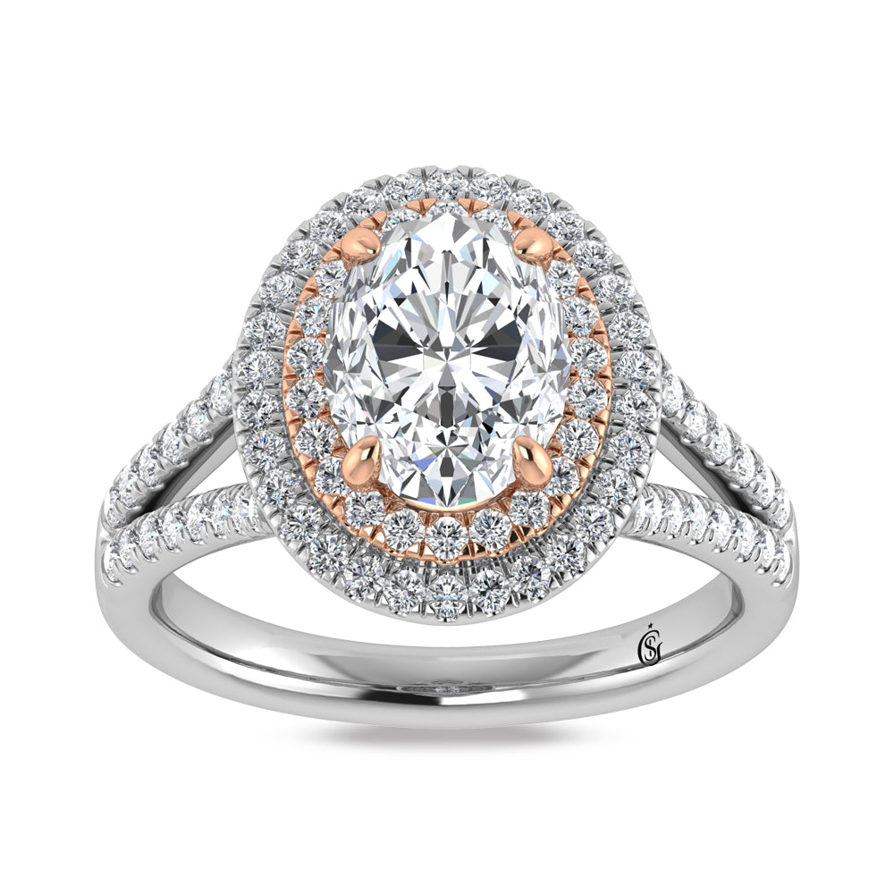 14K Two Tone Lab Grown Diamond 2 5/8 Ct.Tw. Oval Shape Engagement Ring  (IGI Certified Center 2ct)