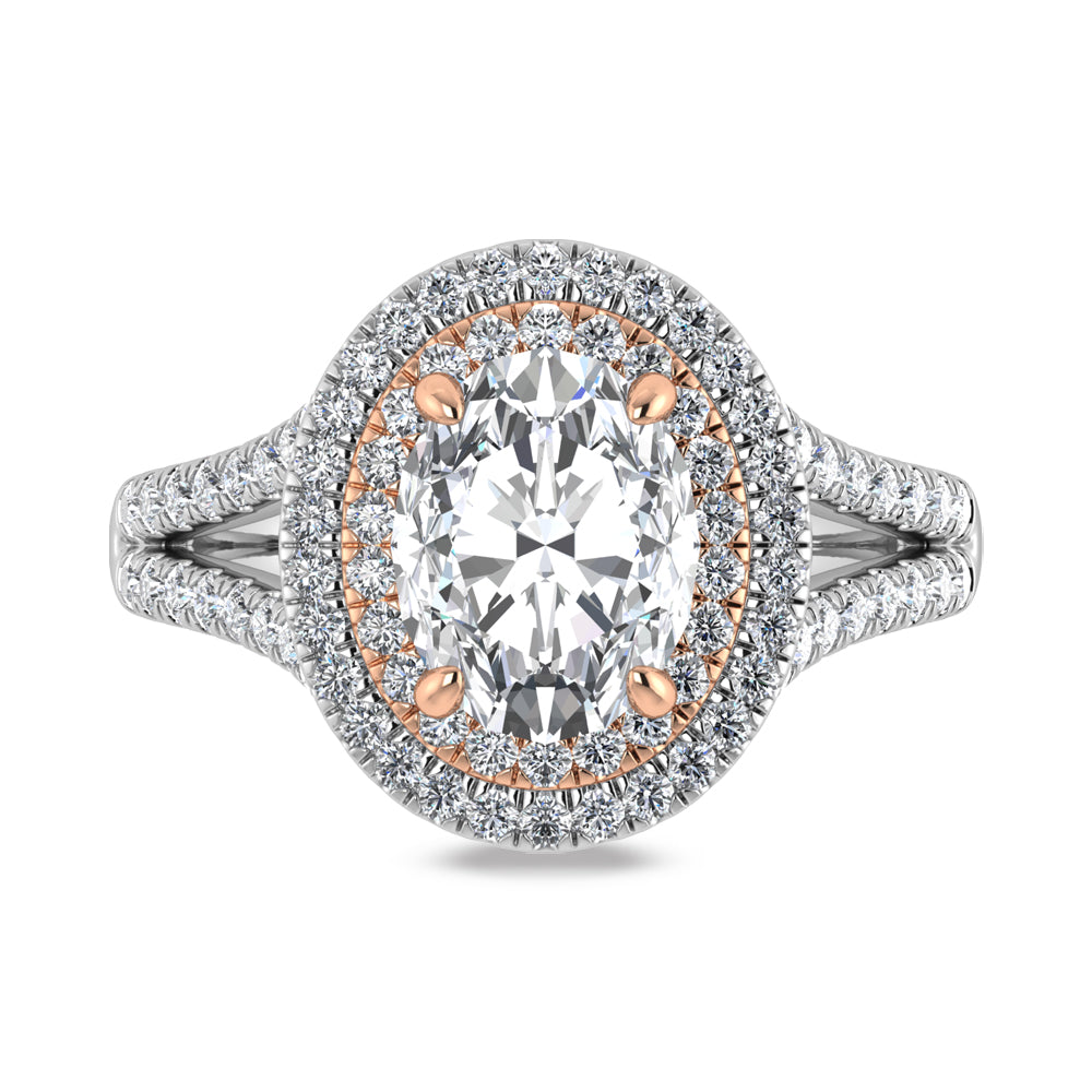 14K Two Tone Lab Grown Diamond 2 5/8 Ct.Tw. Oval Shape Engagement Ring  (IGI Certified Center 2ct)