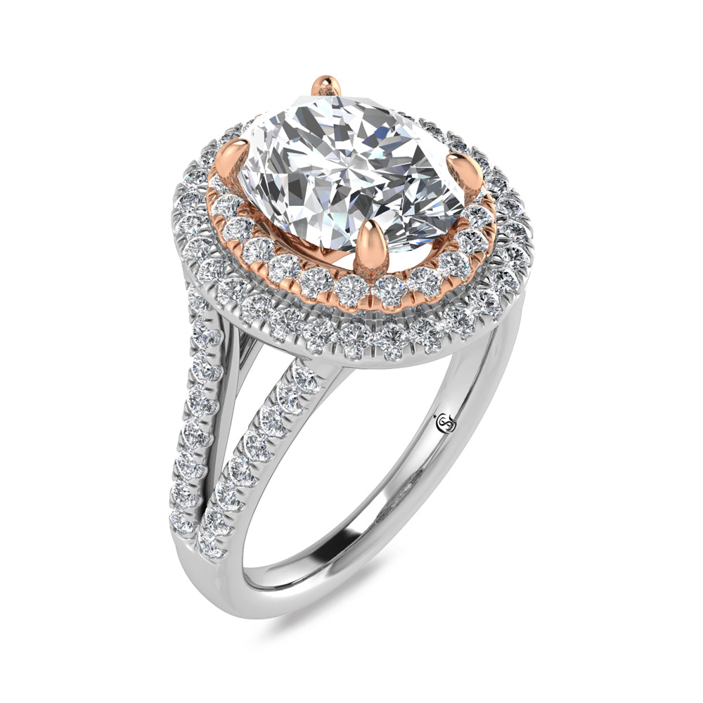 14K Two Tone Lab Grown Diamond 2 5/8 Ct.Tw. Oval Shape Engagement Ring  (IGI Certified Center 2ct)