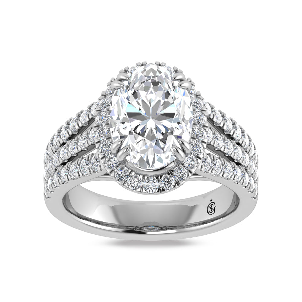 14K White Gold Lab Grown Diamond 3 7/8 Ct.Tw. Oval Shape Engagement Ring (IGI Certified Center 3ct)
