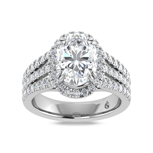 14K White Gold Lab Grown Diamond 3 7/8 Ct.Tw. Oval Shape Engagement Ring (IGI Certified Center 3ct)