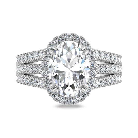 14K White Gold Lab Grown Diamond 3 7/8 Ct.Tw. Oval Shape Engagement Ring (IGI Certified Center 3ct)