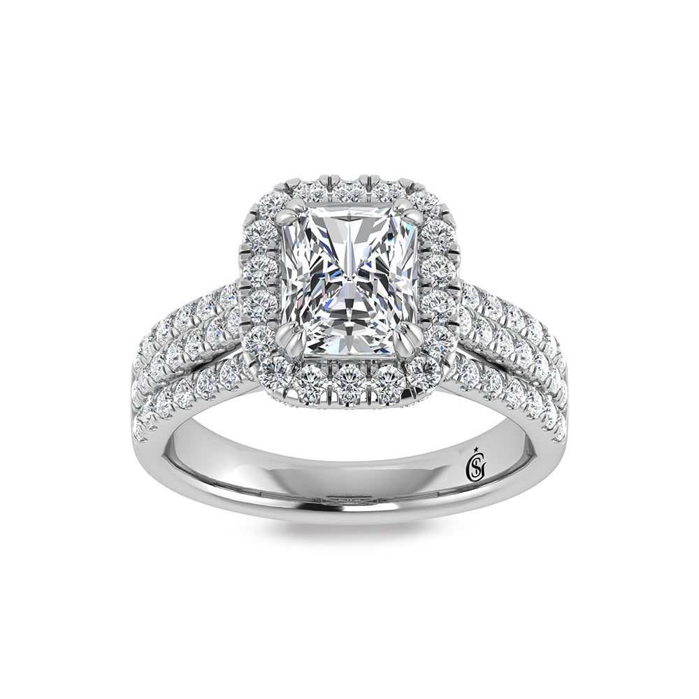 14K White Gold Lab Grown Diamond 3 Ct.Tw. Radiant Shape Engagement Ring  (IGI Certified Center 2ct)