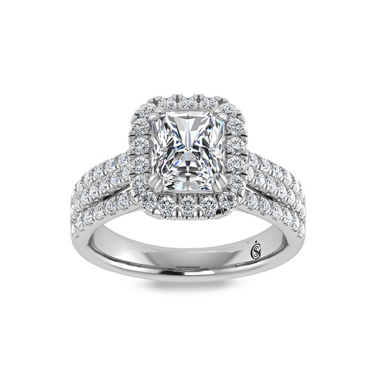 14K White Gold Lab Grown Diamond 3 Ct.Tw. Radiant Shape Engagement Ring  (IGI Certified Center 2ct)