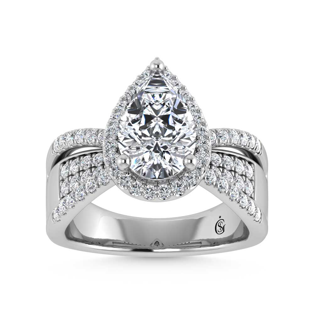 14K White Gold Lab Grown Diamond 2 1/2 Ct.Tw. Pear Shape Engagement Ring (IGI Certified Center 2ct)