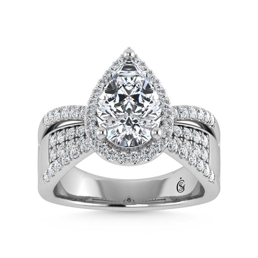 14K White Gold Lab Grown Diamond 2 1/2 Ct.Tw. Pear Shape Engagement Ring (IGI Certified Center 2ct)