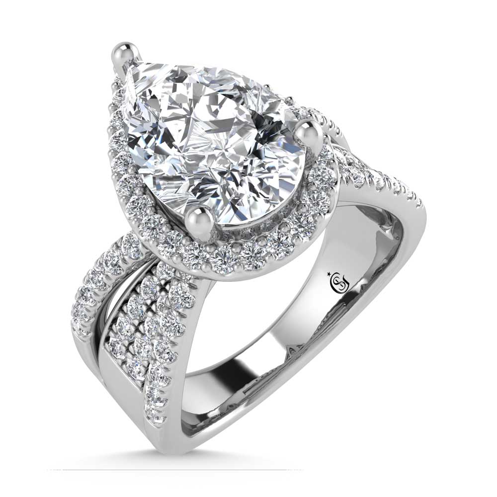 14K White Gold Lab Grown Diamond 2 1/2 Ct.Tw. Pear Shape Engagement Ring (IGI Certified Center 2ct)