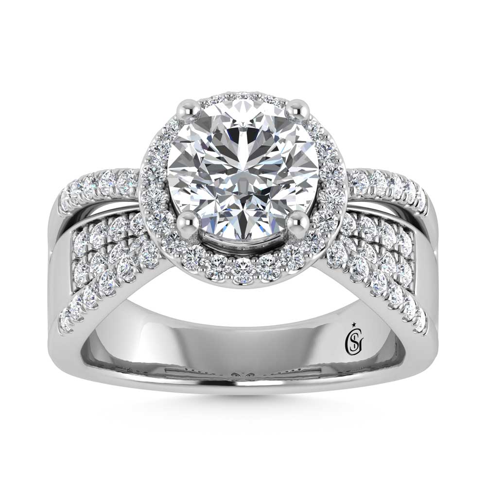 14K White Gold Lab Grown Diamond 2 1/2 Ct.Tw. Round Shape Engagement Ring (IGI Certified Center 2ct)