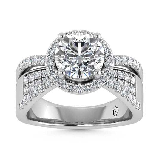 14K White Gold Lab Grown Diamond 2 1/2 Ct.Tw. Round Shape Engagement Ring (IGI Certified Center 2ct)