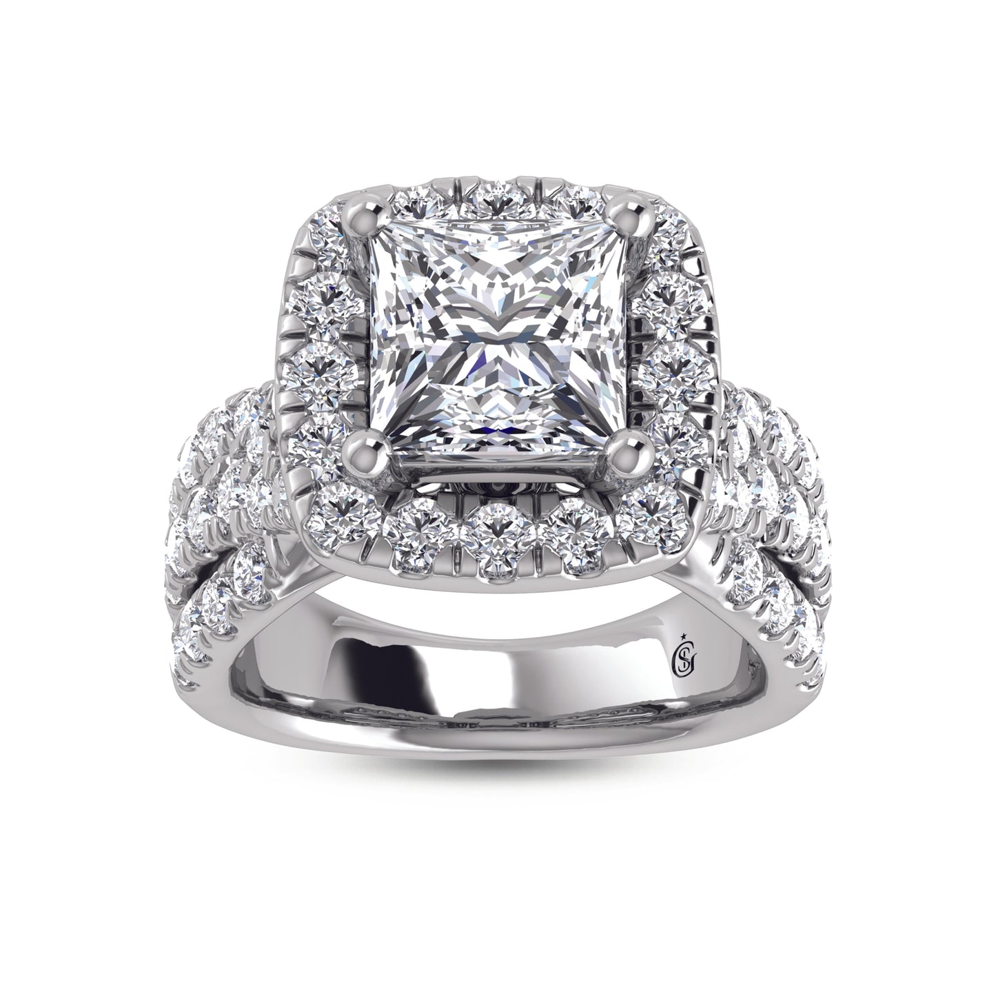 14K White Gold Lab Grown Diamond 3 1/4 Ct.Tw. Princess Shape Engagement Ring (IGI Certified Center 2ct)