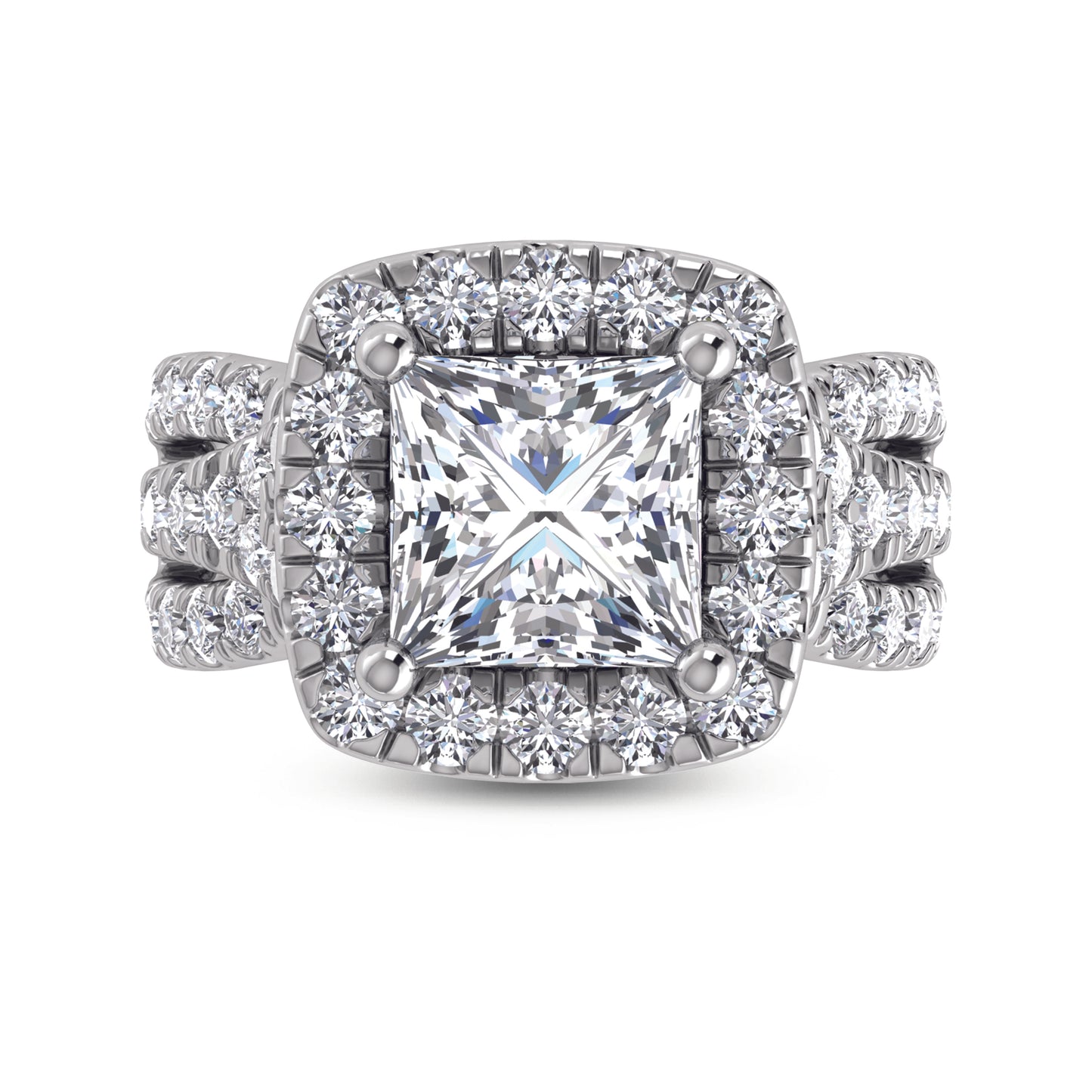 14K White Gold Lab Grown Diamond 4 7/8 Ct.Tw. Princess Shape Engagement Ring (IGI Certified Center 3ct)