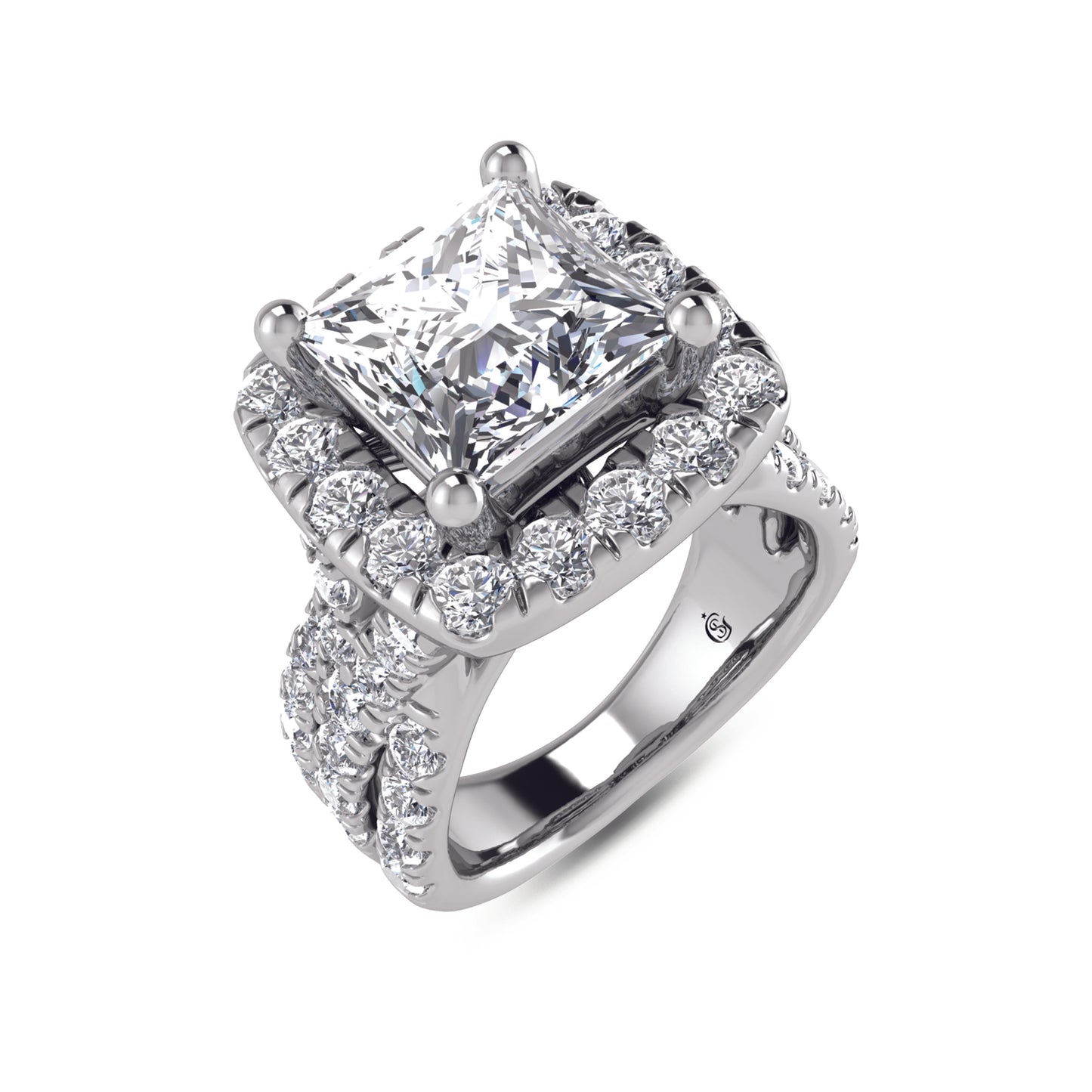 14K White Gold Lab Grown Diamond 4 7/8 Ct.Tw. Princess Shape Engagement Ring (IGI Certified Center 3ct)