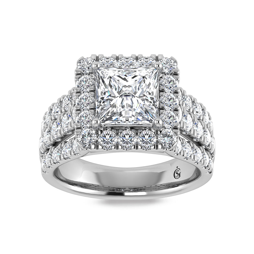 14K White Gold Lab Grown Diamond 6 1/4 Ct.Tw. Princess Shape Engagement Ring (IGI Certified Center 4ct)