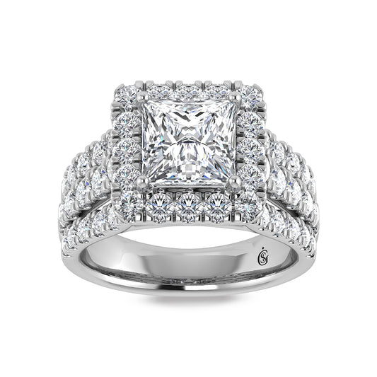 14K White Gold Lab Grown Diamond 6 1/4 Ct.Tw. Princess Shape Engagement Ring (IGI Certified Center 4ct)