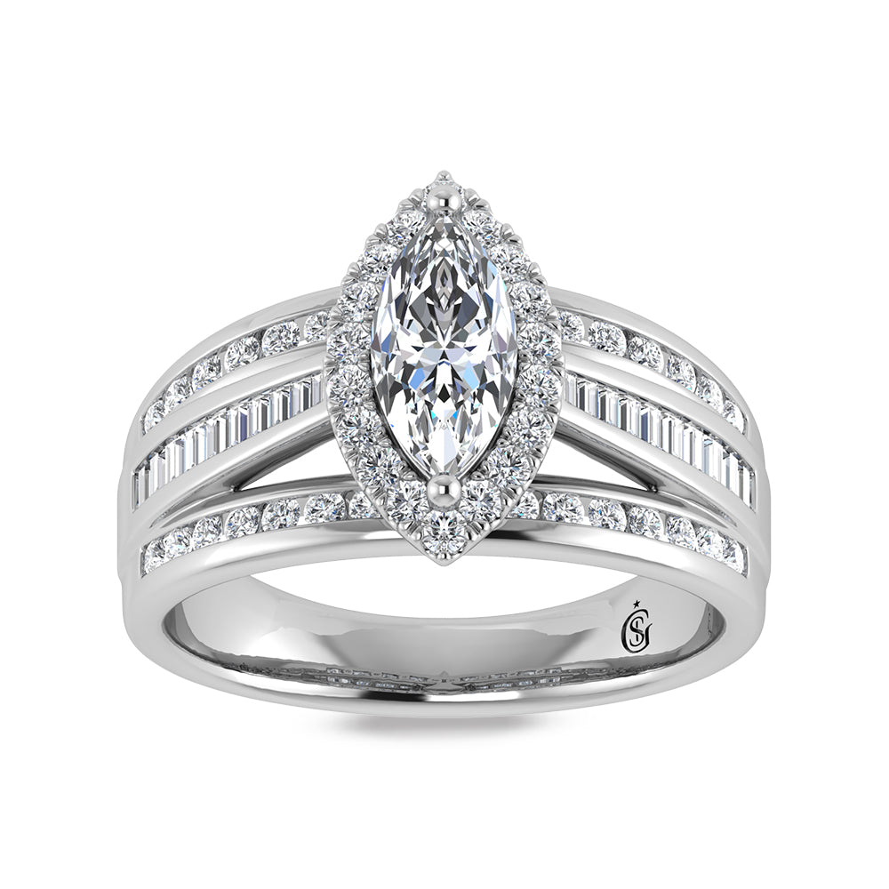 14K White Gold Lab Grown Diamond 4 1/3 Ct.Tw. Marquise Shape Engagement Ring (IGI Certified Center 3ct)