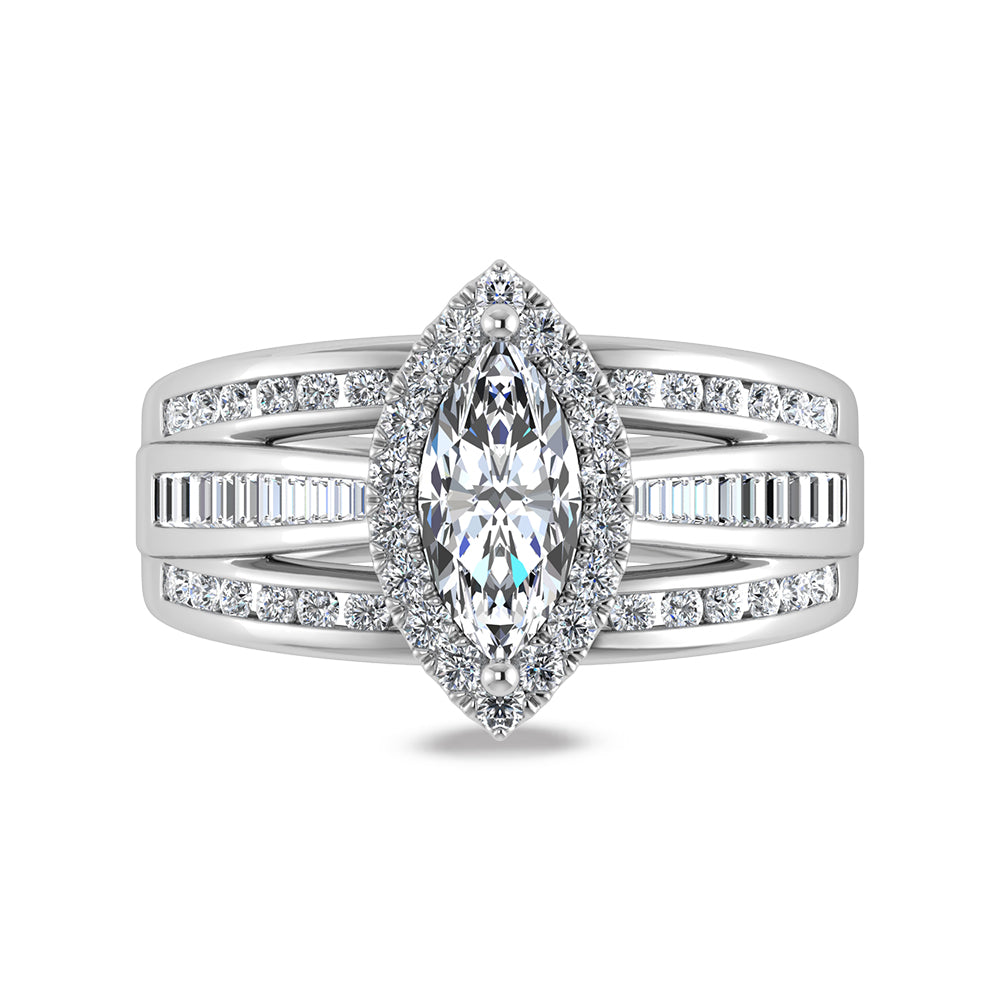 14K White Gold Lab Grown Diamond 4 1/3 Ct.Tw. Marquise Shape Engagement Ring (IGI Certified Center 3ct)