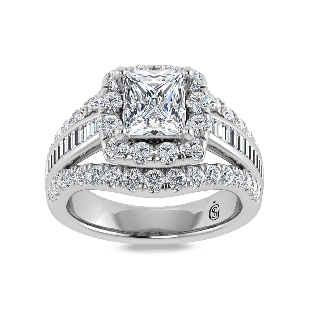 14K White Gold Lab Grown Diamond 3 1/2 Ct.Tw. Princess Shape Engagement Ring (IGI Certified Center 2ct)