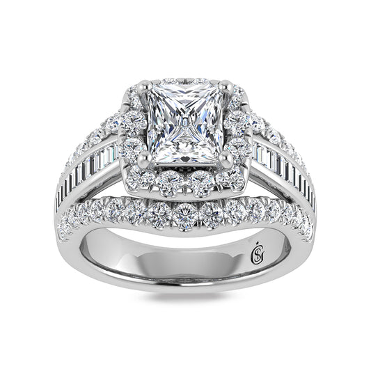 14K White Gold Lab Grown Diamond 2 7/8 Ct.Tw. Princess Shape Engagement Ring (IGI Certified Center 1ct)