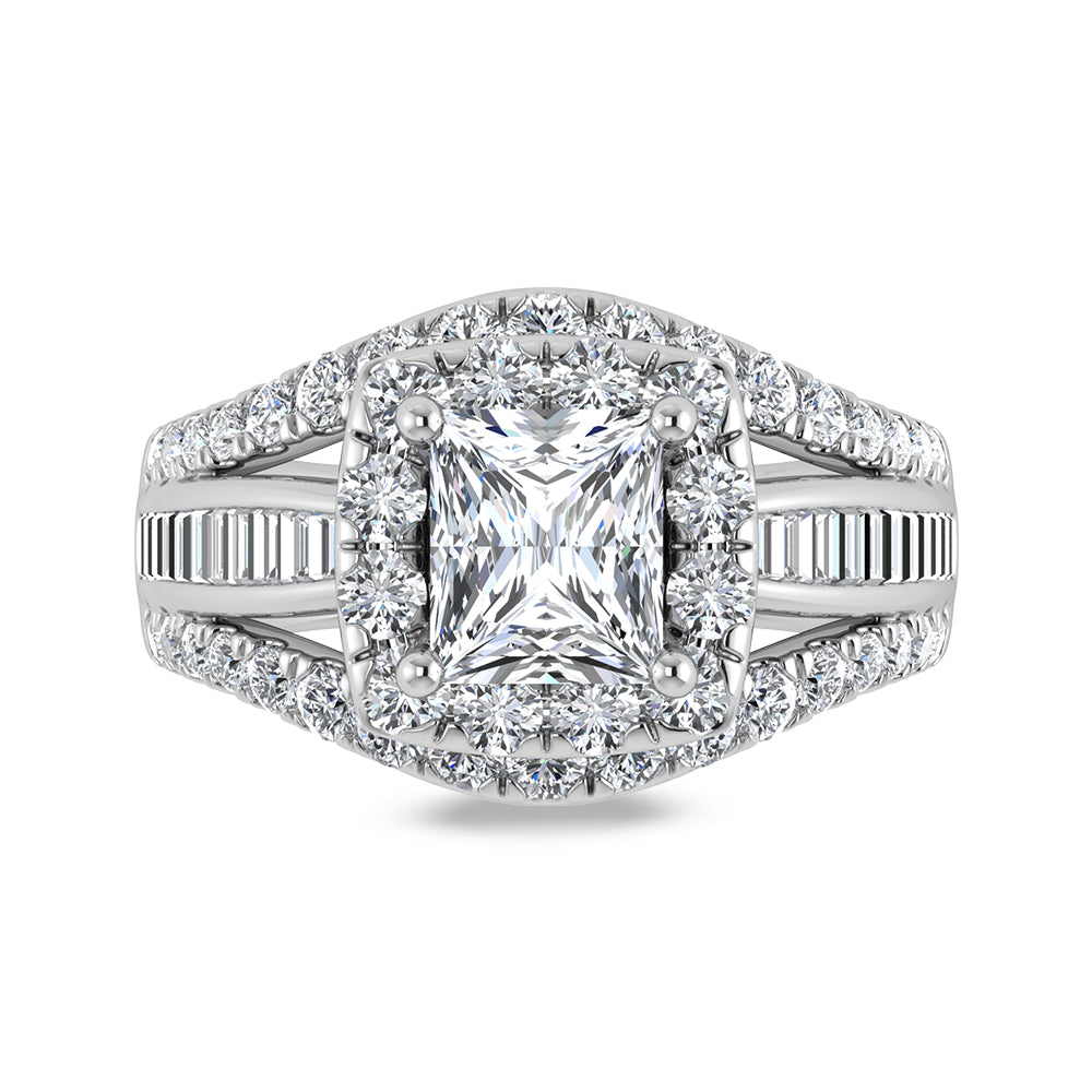 14K White Gold Lab Grown Diamond 2 7/8 Ct.Tw. Princess Shape Engagement Ring (IGI Certified Center 1ct)