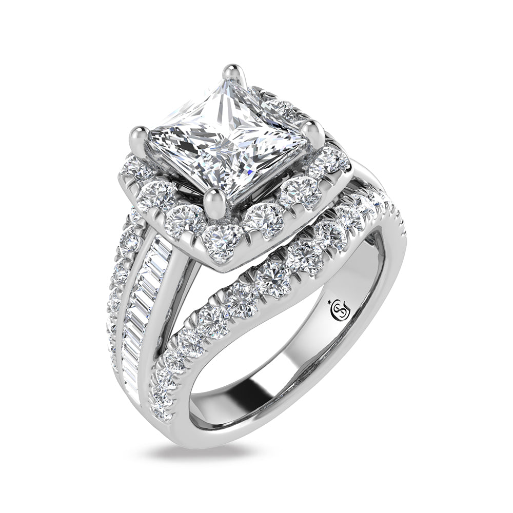 14K White Gold Lab Grown Diamond 3 1/2 Ct.Tw. Princess Shape Engagement Ring (IGI Certified Center 2ct)
