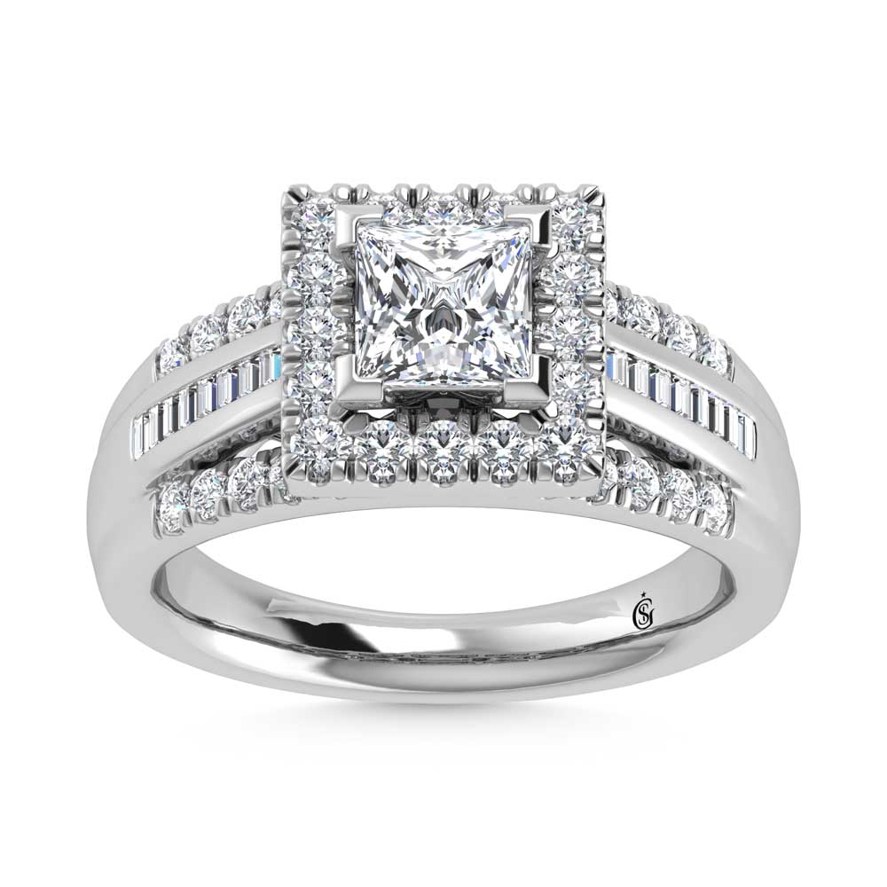 10K White Gold Lab Grown Diamond 1 7/8 Ct.Tw. Princess Shape Engagement Ring (IGI Certified Center 1ct)