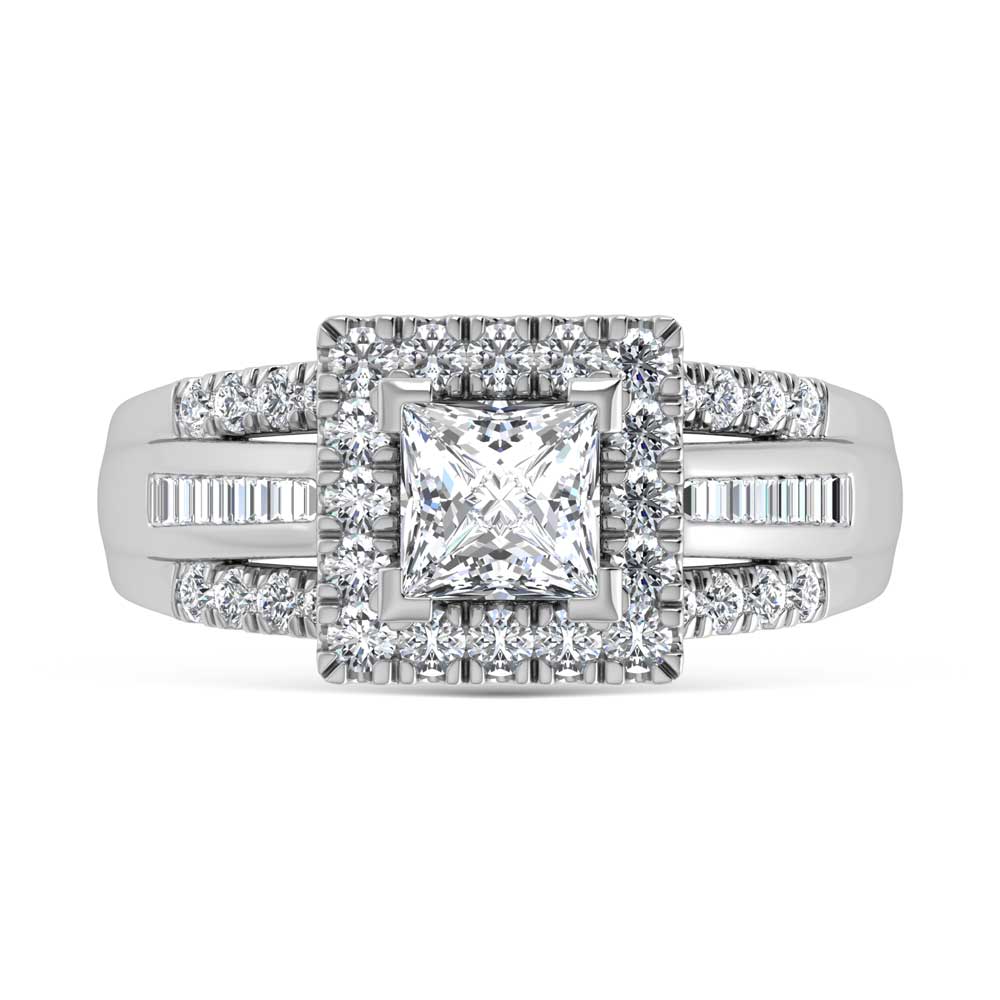 10K White Gold Lab Grown Diamond 1 7/8 Ct.Tw. Princess Shape Engagement Ring (IGI Certified Center 1ct)