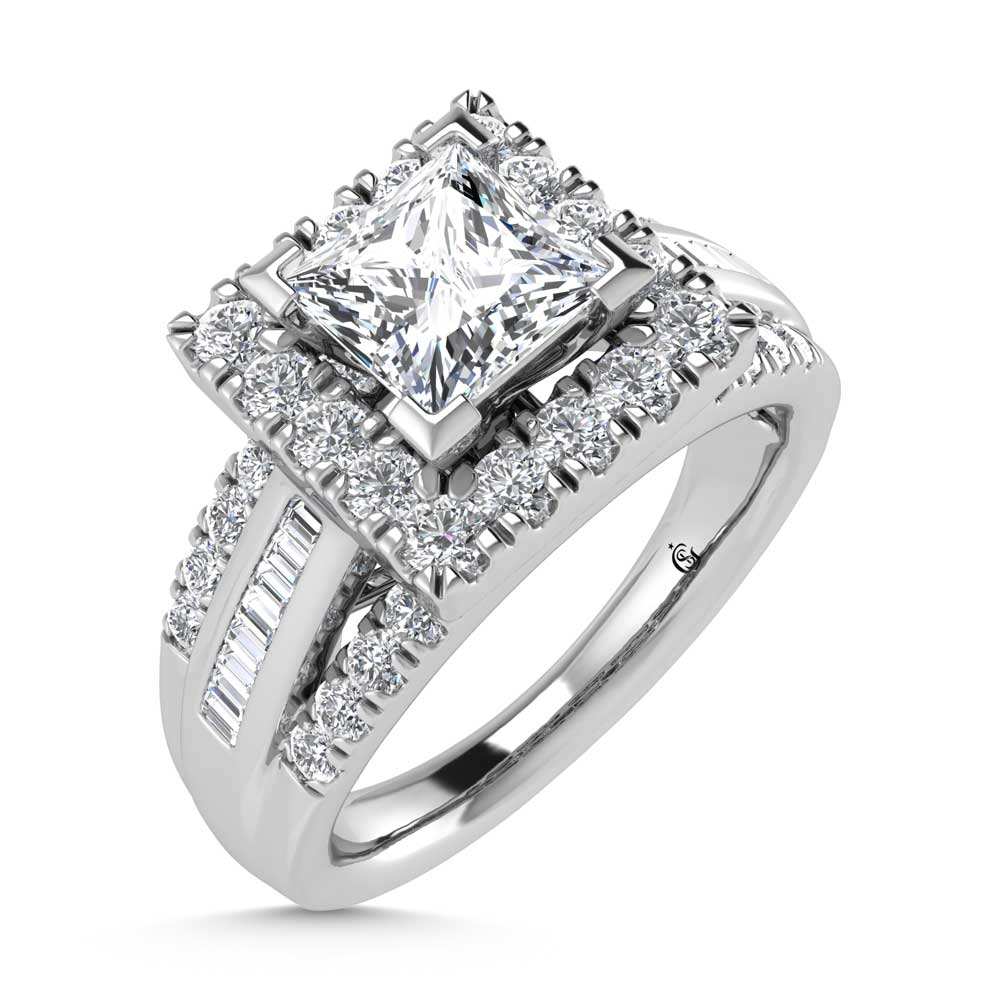 10K White Gold Lab Grown Diamond 1 7/8 Ct.Tw. Princess Shape Engagement Ring (IGI Certified Center 1ct)